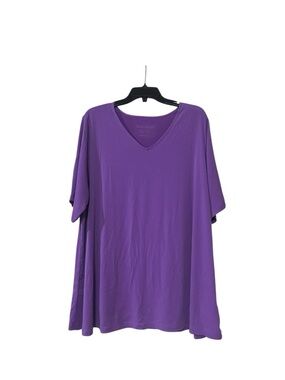 Susan Graver Purple V-Neck Short Sleeve Top